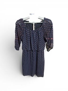 Enfocus Studio Navy Polka Dot Midi Dress with Pink Dots